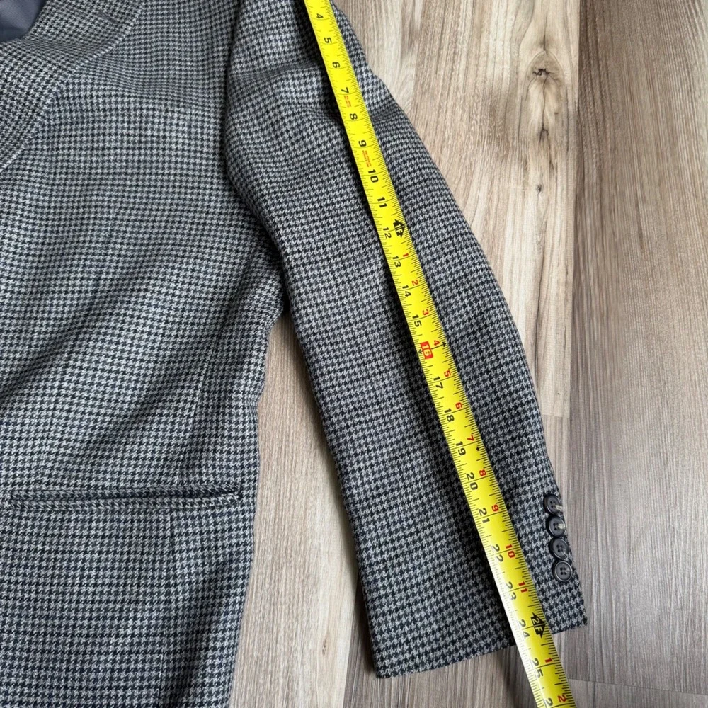 Vintage Chaps Ralph Lauren Wool Alpaca Houndstooth Blazer Sport Coat Gray Black